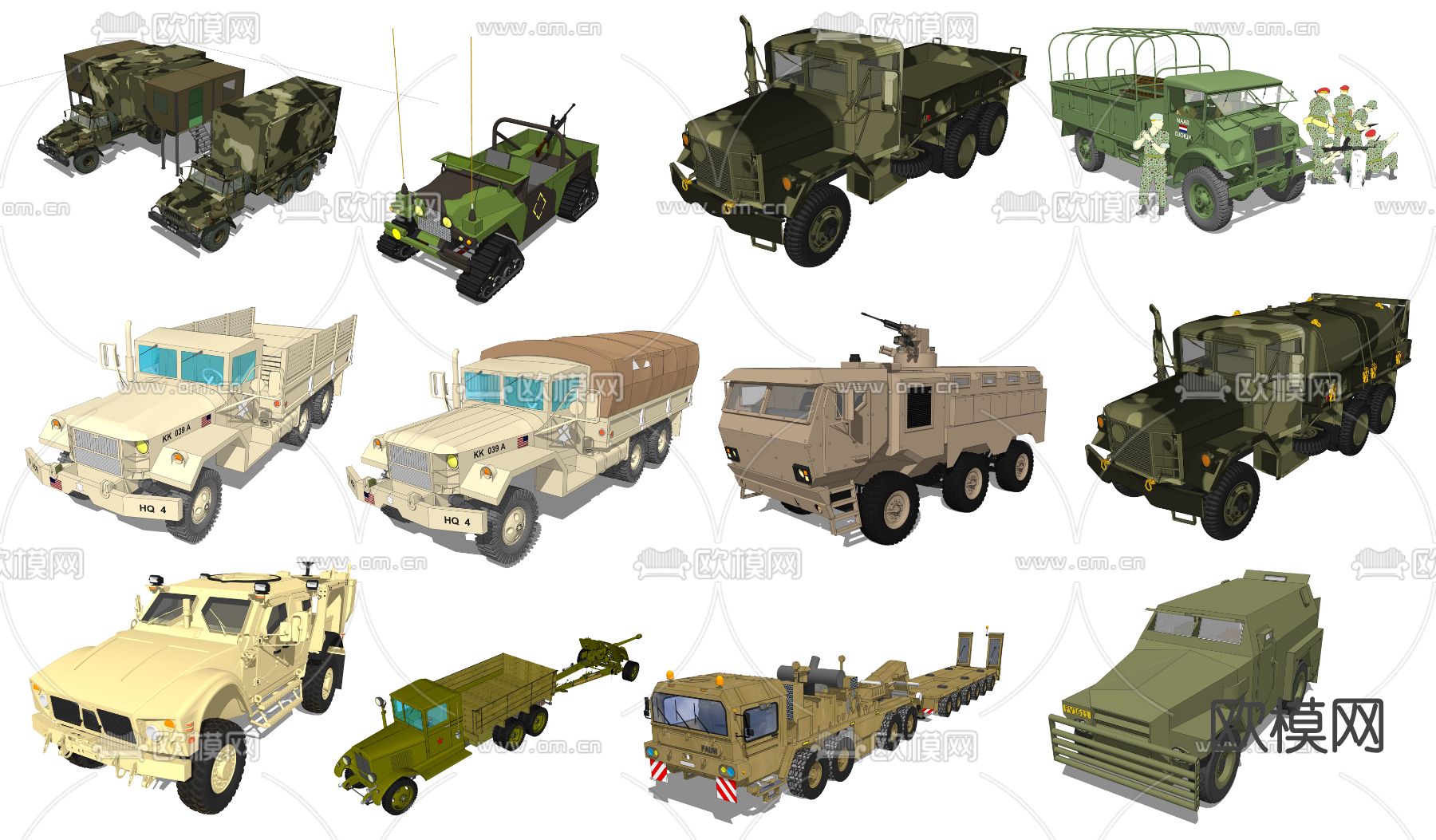 现代军车军事器材su模型下载