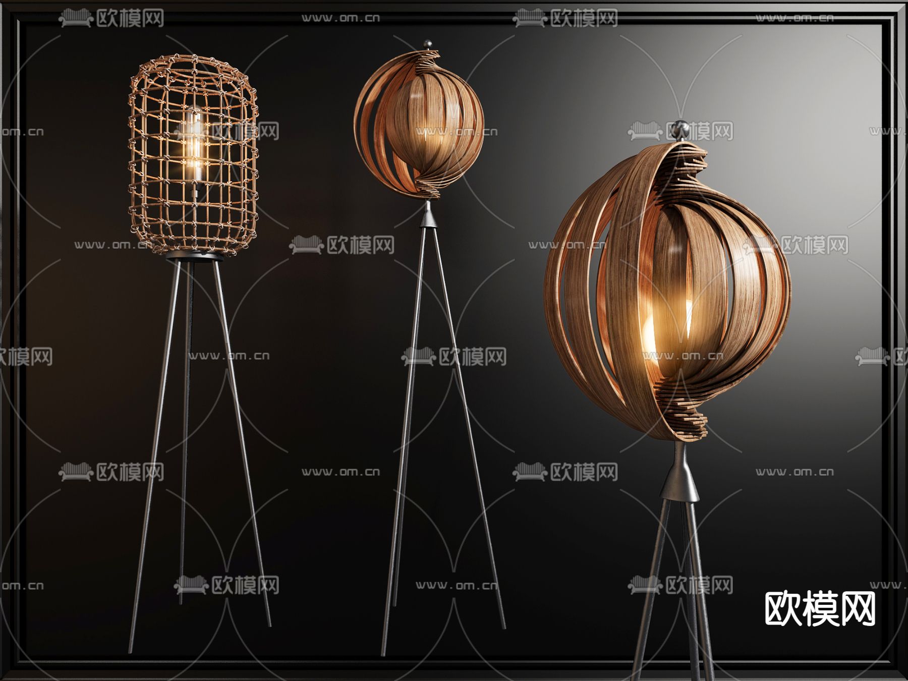 北欧藤编竹编落地灯3d模型下载