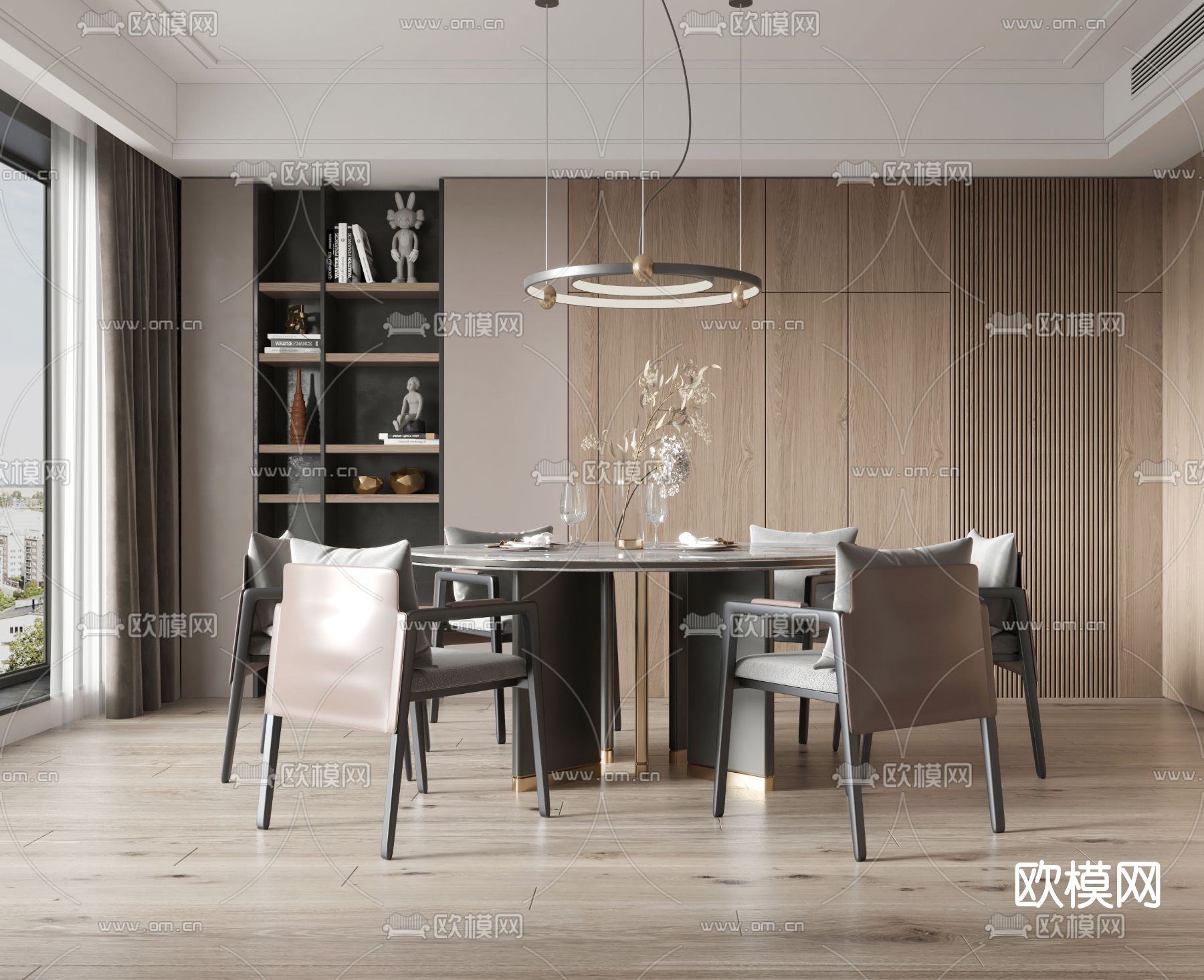 新中式轻奢餐桌椅su模型下载（渲染图1）
