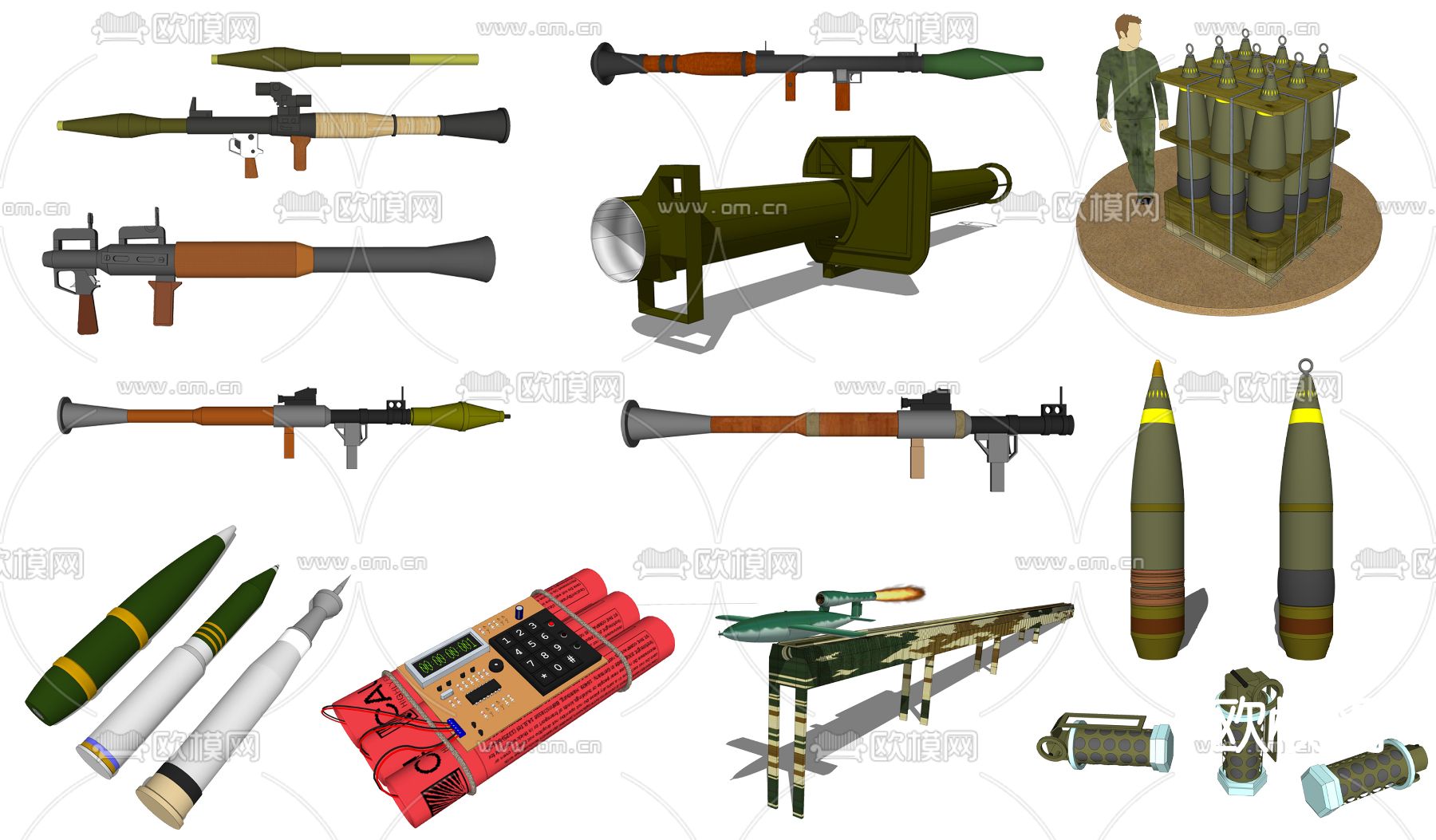 现代炸弹炮弹手雷军事器材su模型下载