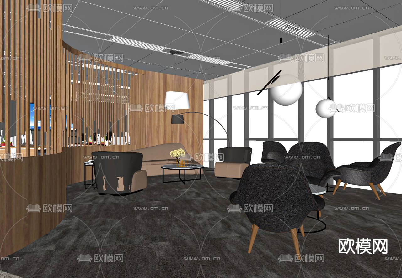 现代办公室接待区su模型下载（渲染图2）