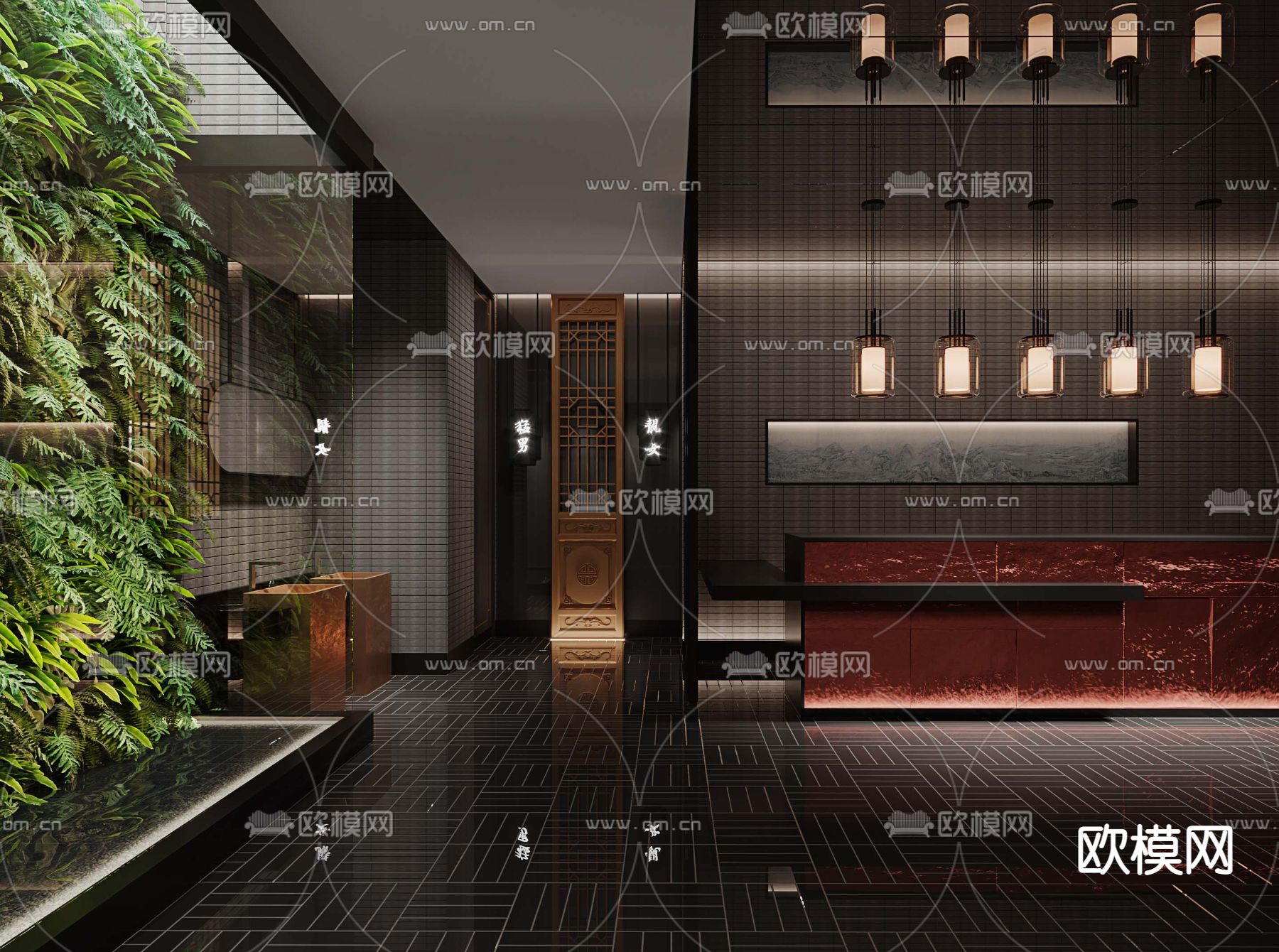 现代前台接待台3d模型下载