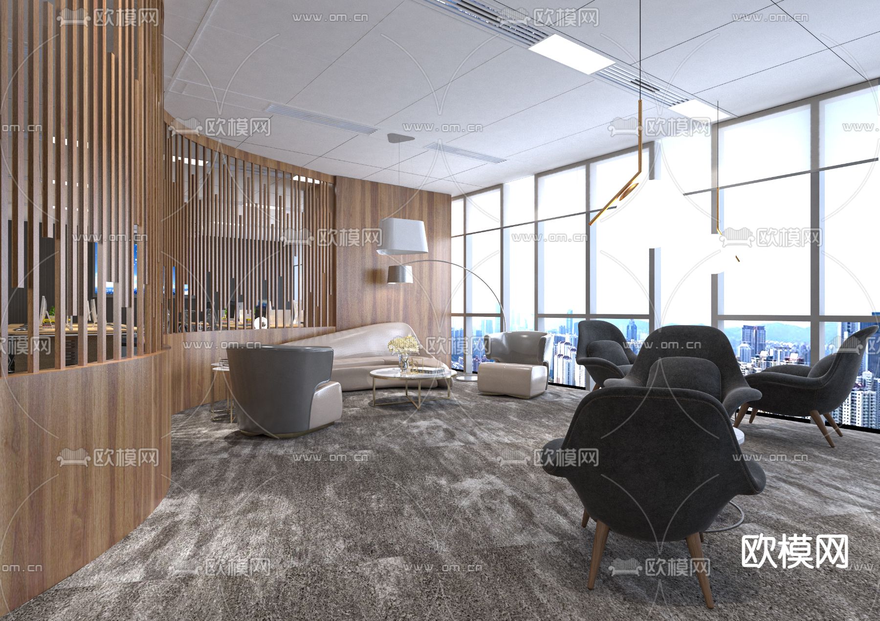 现代办公室接待区su模型下载（渲染图1）