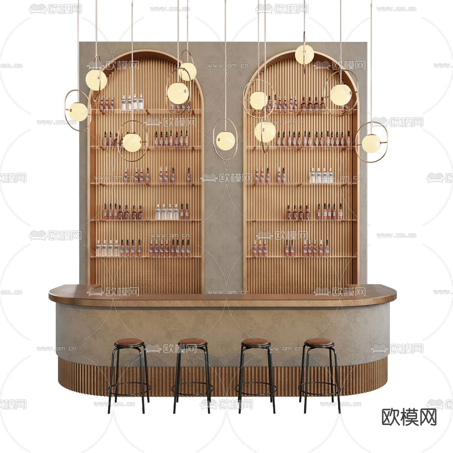 现代金属酒吧吧台3d模型下载（渲染图1）