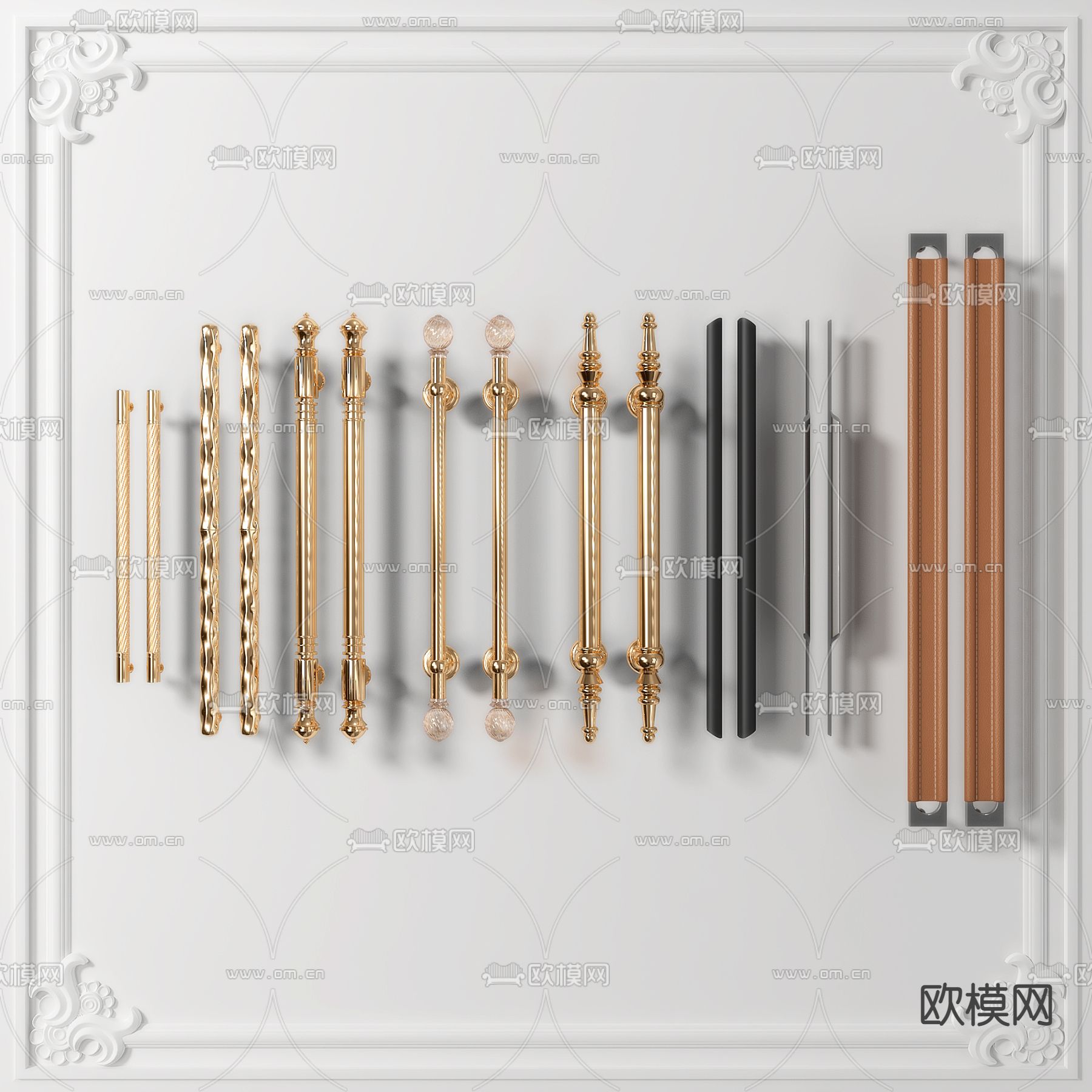 简欧金属拉手门把手3d模型下载