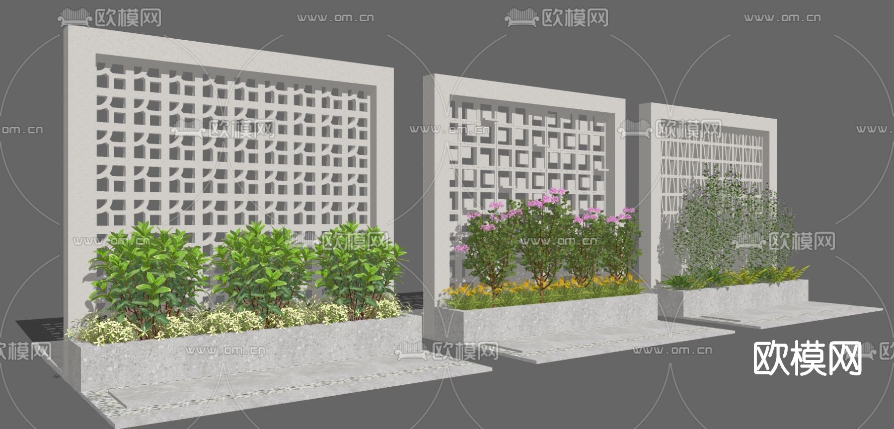 现代植物景墙su模型下载（渲染图3）