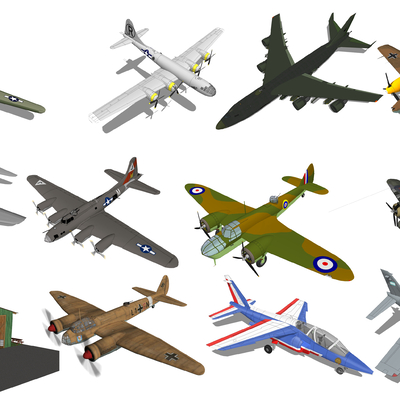  现代轰炸机机库教练机军事器材su模型 