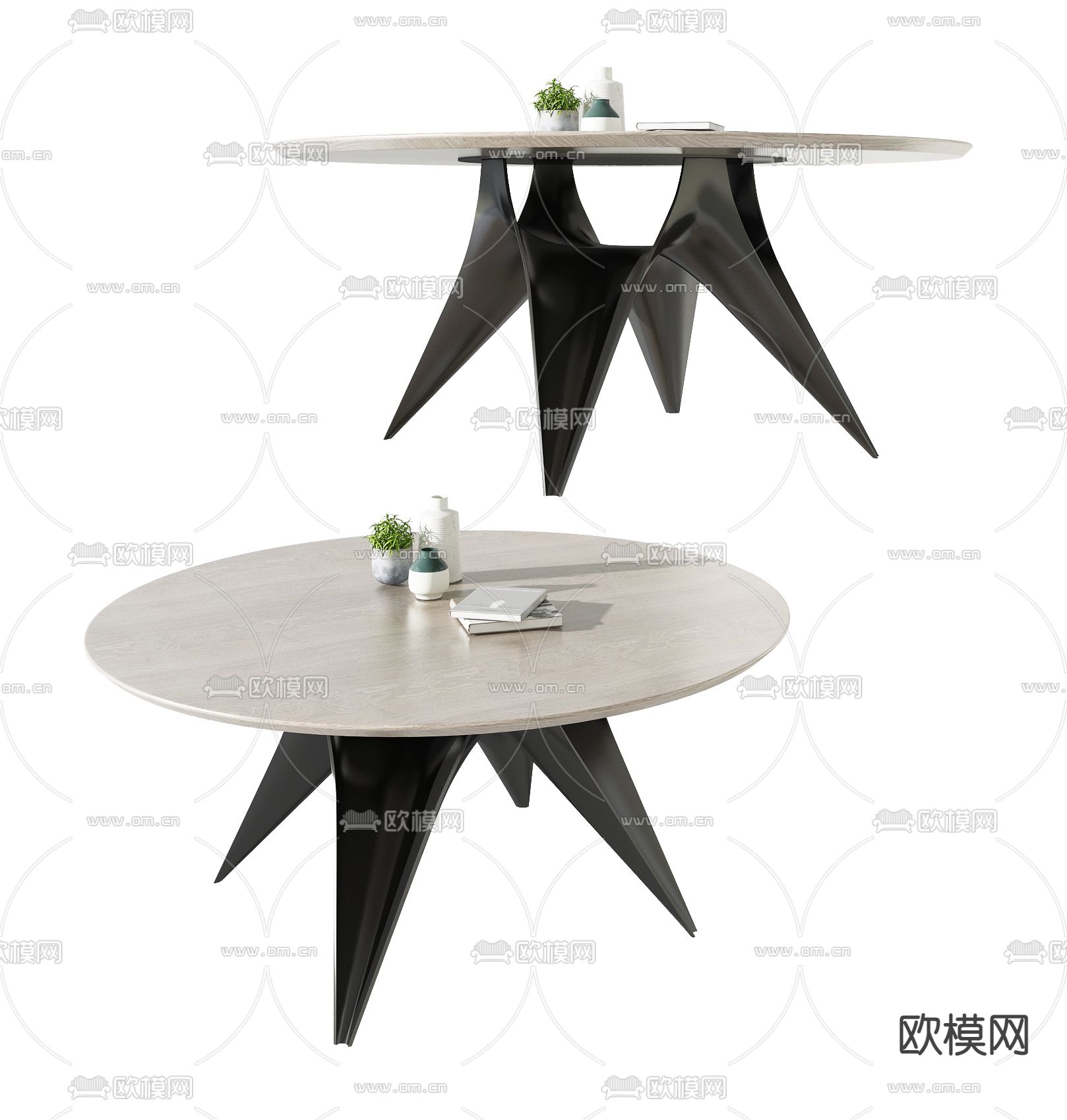 现代圆形餐桌3d模型下载_id:11483108_3dmax免费模型-欧模网