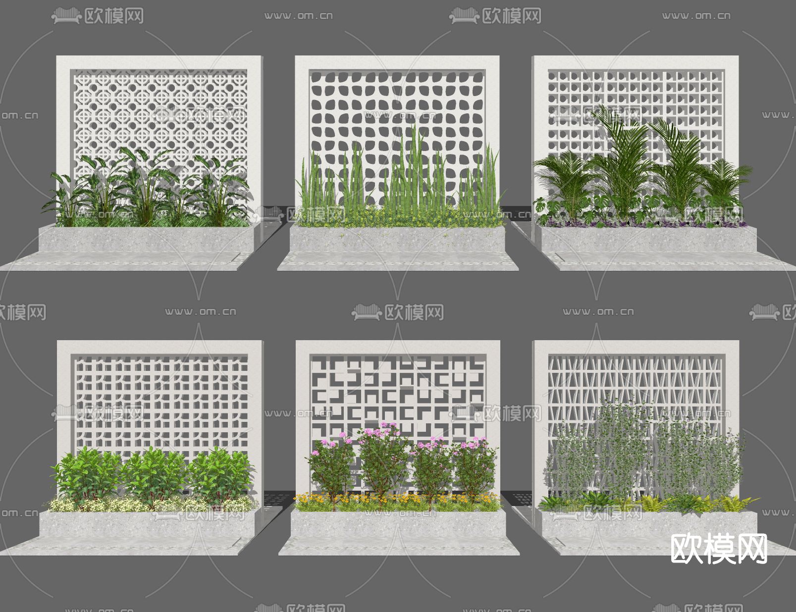 现代植物景墙su模型下载（渲染图2）