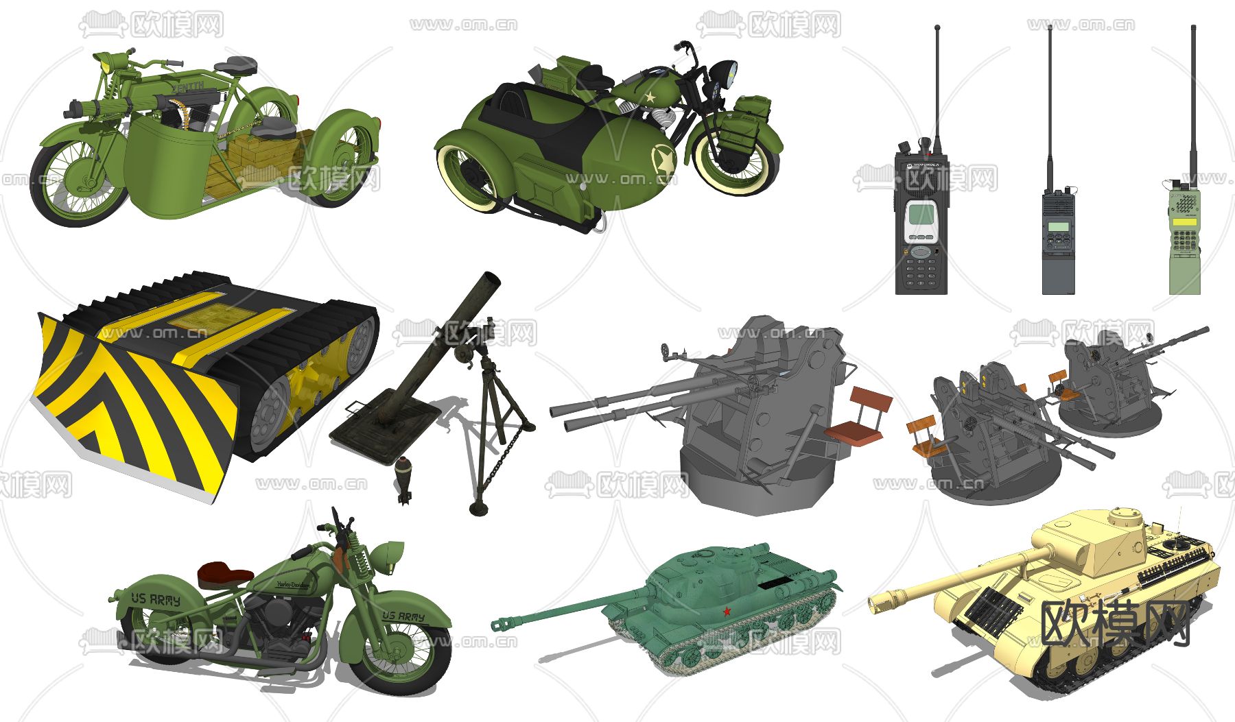 现代摩托车排爆车军事器材su模型下载