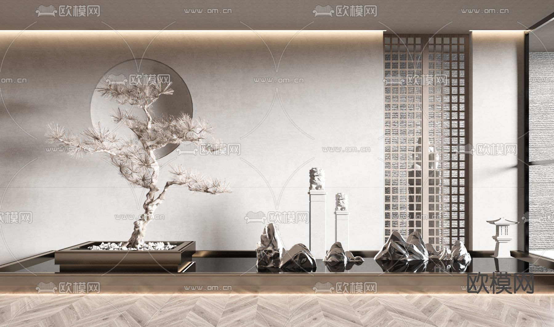 新中式假山景观园艺小品3d模型下载