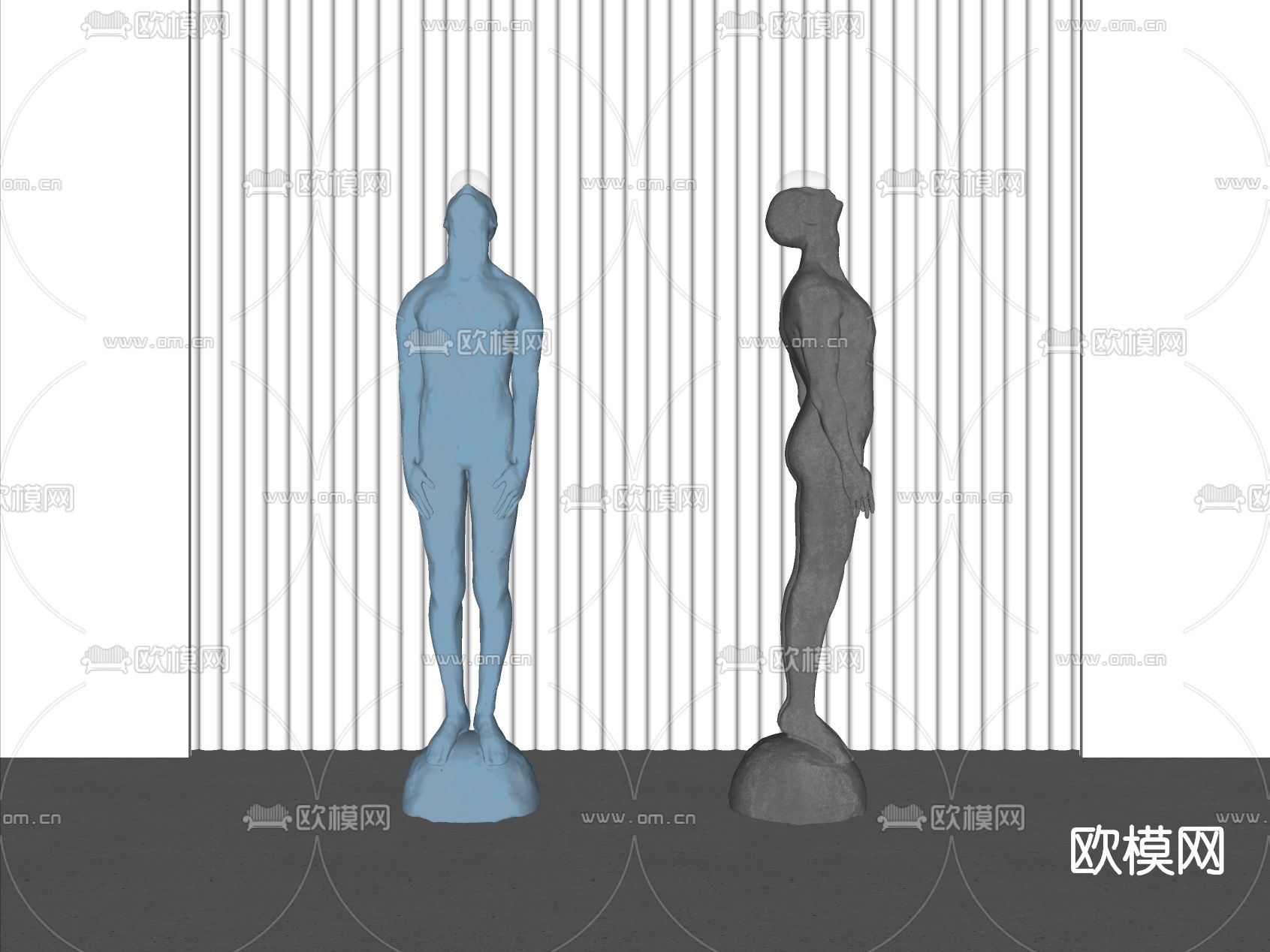 现代人物雕塑su模型下载（渲染图2）
