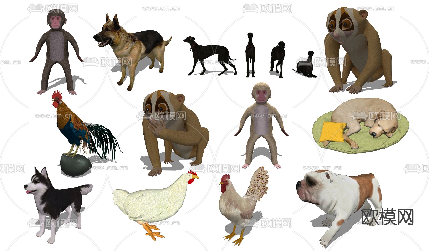 现代动物狗猴鸡su模型下载