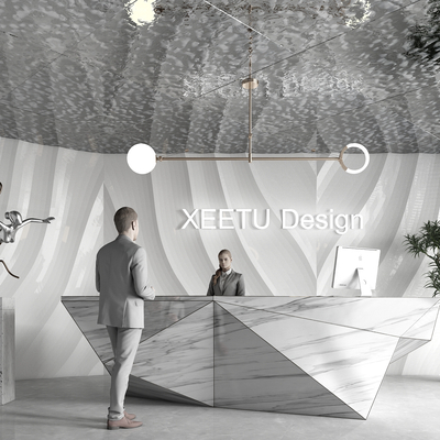  现代大理石办公前台su模型 