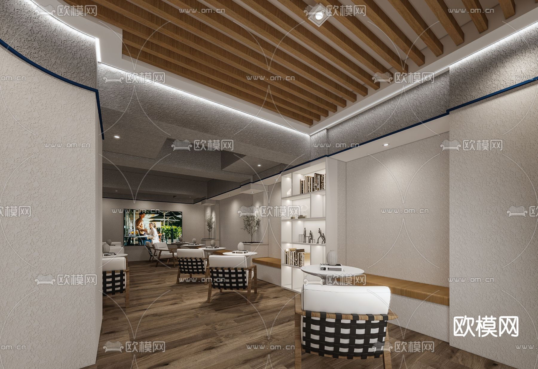 现代奶茶店休闲区3d模型下载（渲染图2）