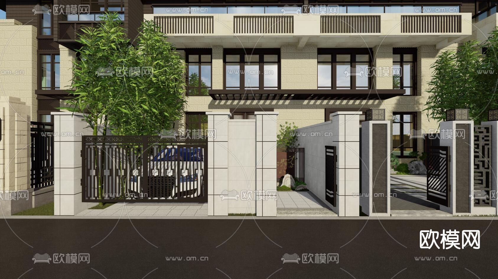现代别墅外观su模型下载（渲染图2）