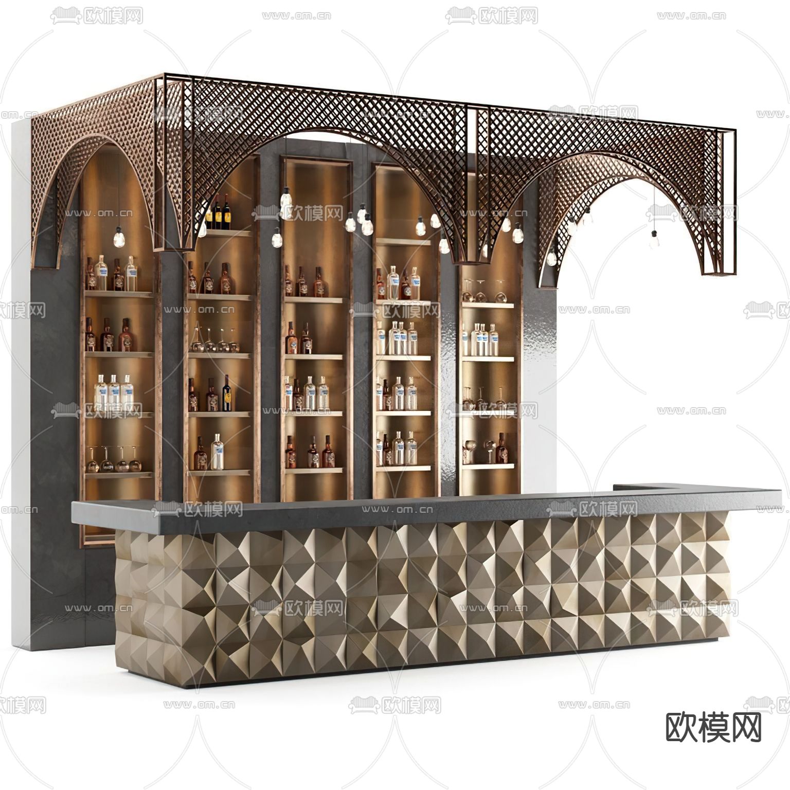 工业风酒吧吧台3d模型