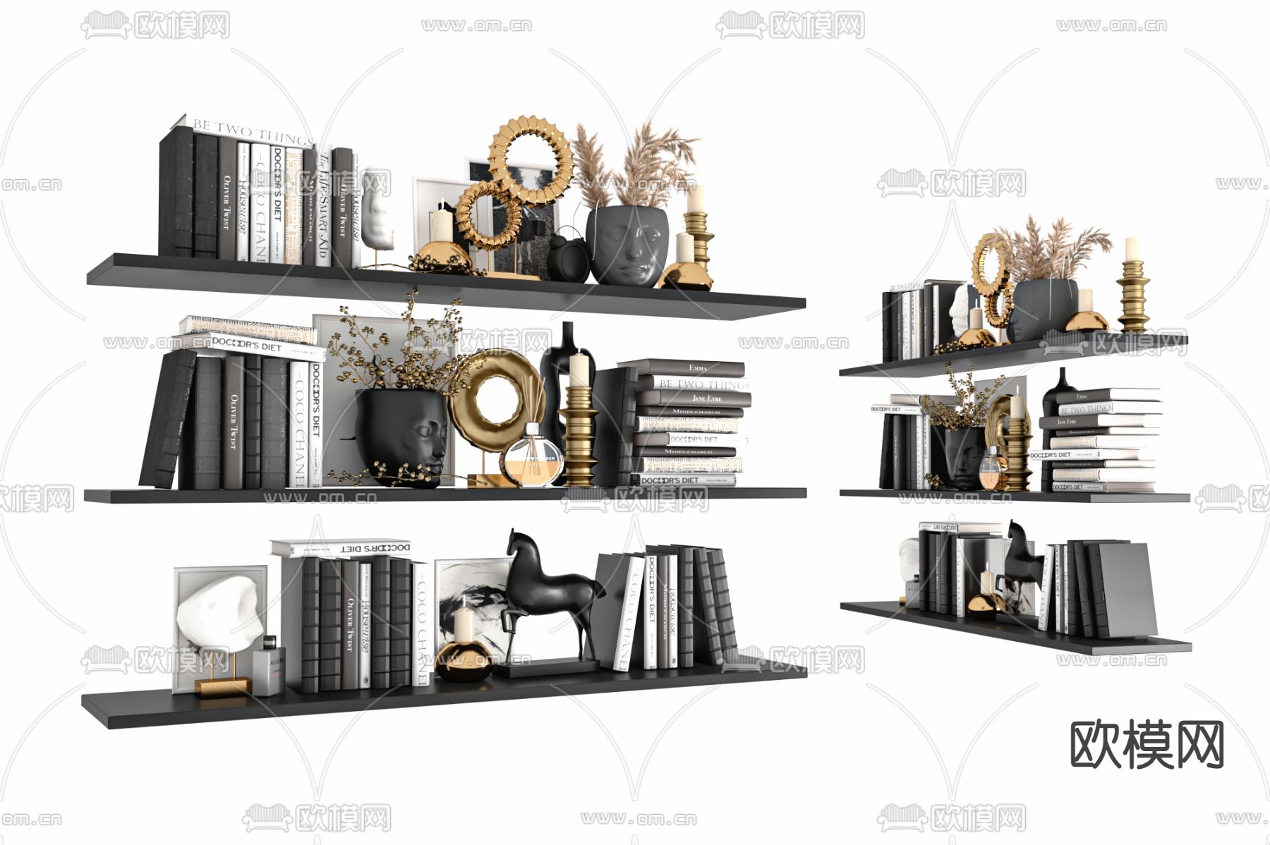 现代书籍花瓶饰品摆件3d模型下载