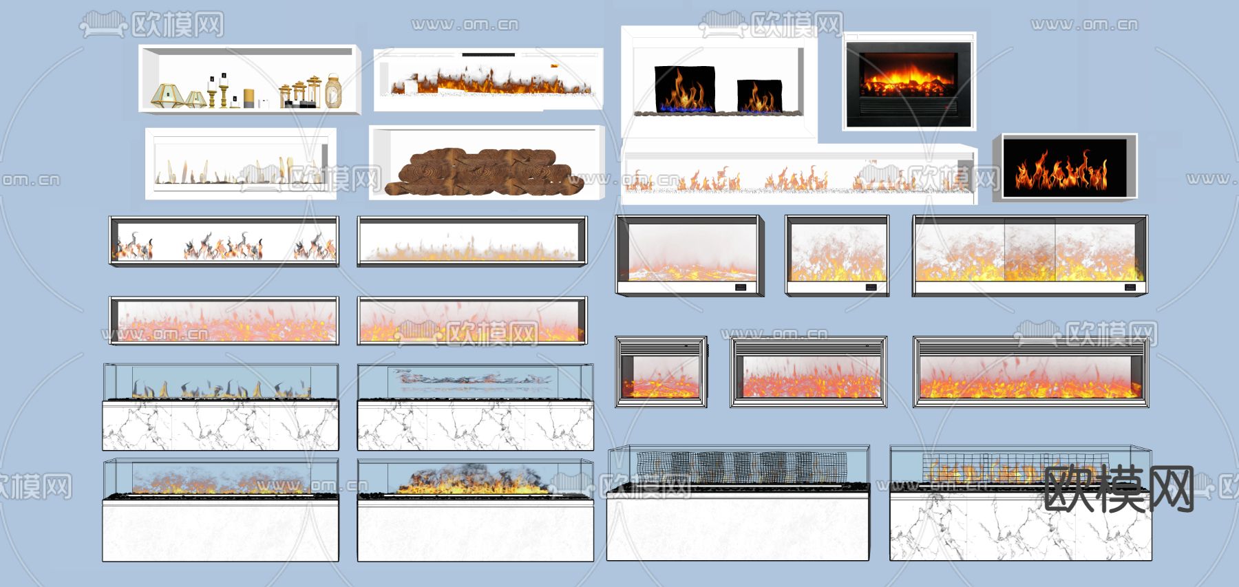 现代嵌入式壁炉墙饰su模型