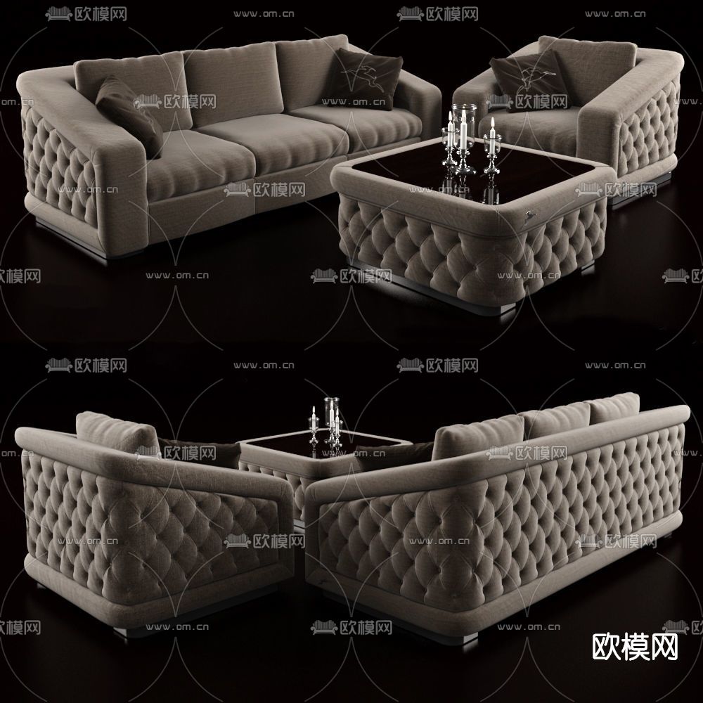 简欧布艺沙发组合免费3d模型下载