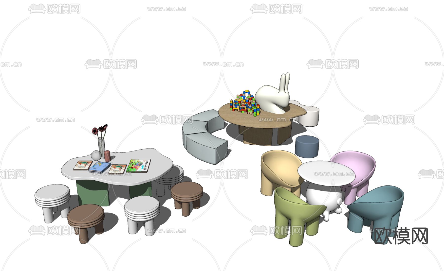 现代儿童桌椅su模型下载