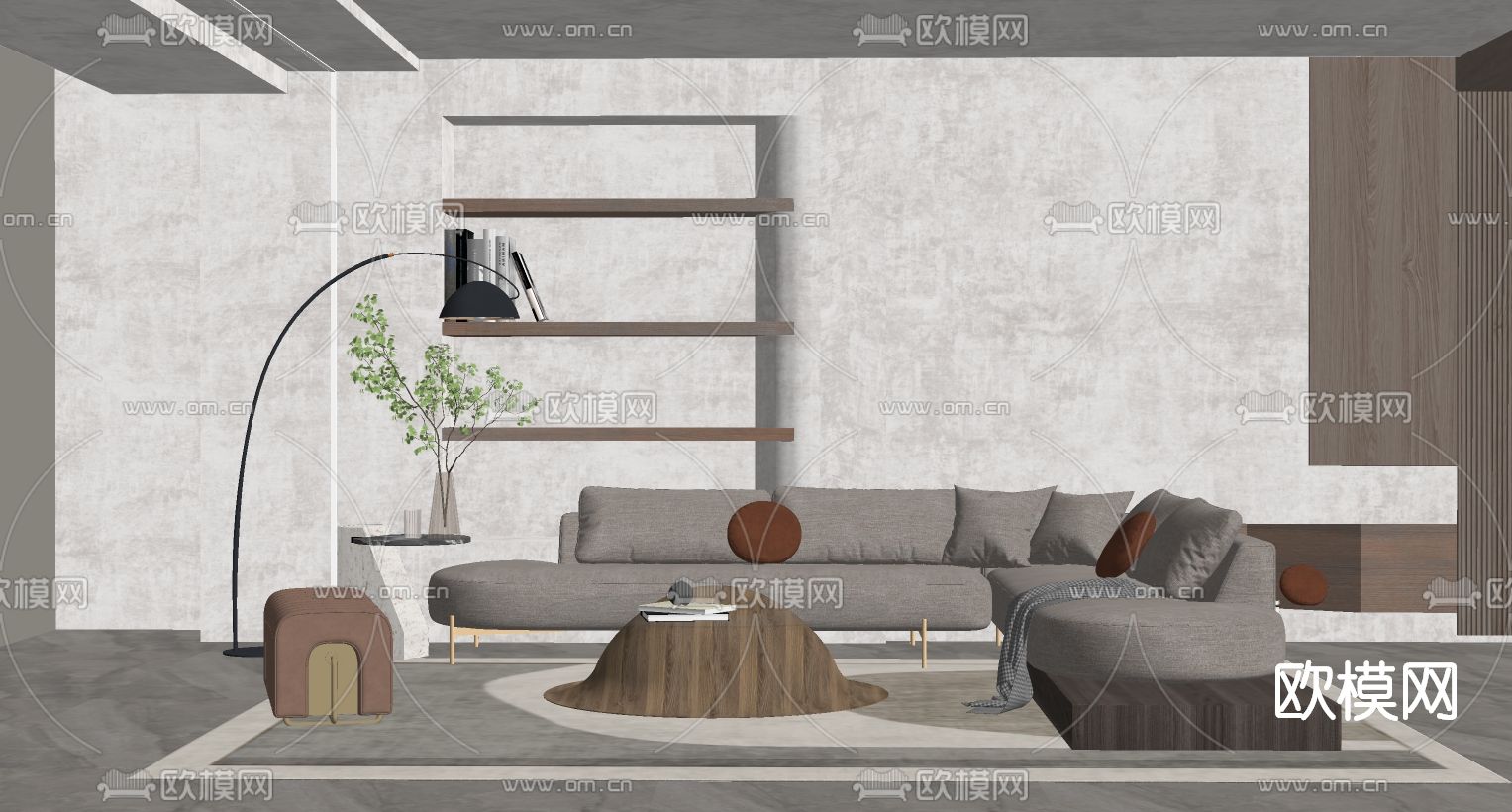 现代布艺沙发组合su模型下载（渲染图2）