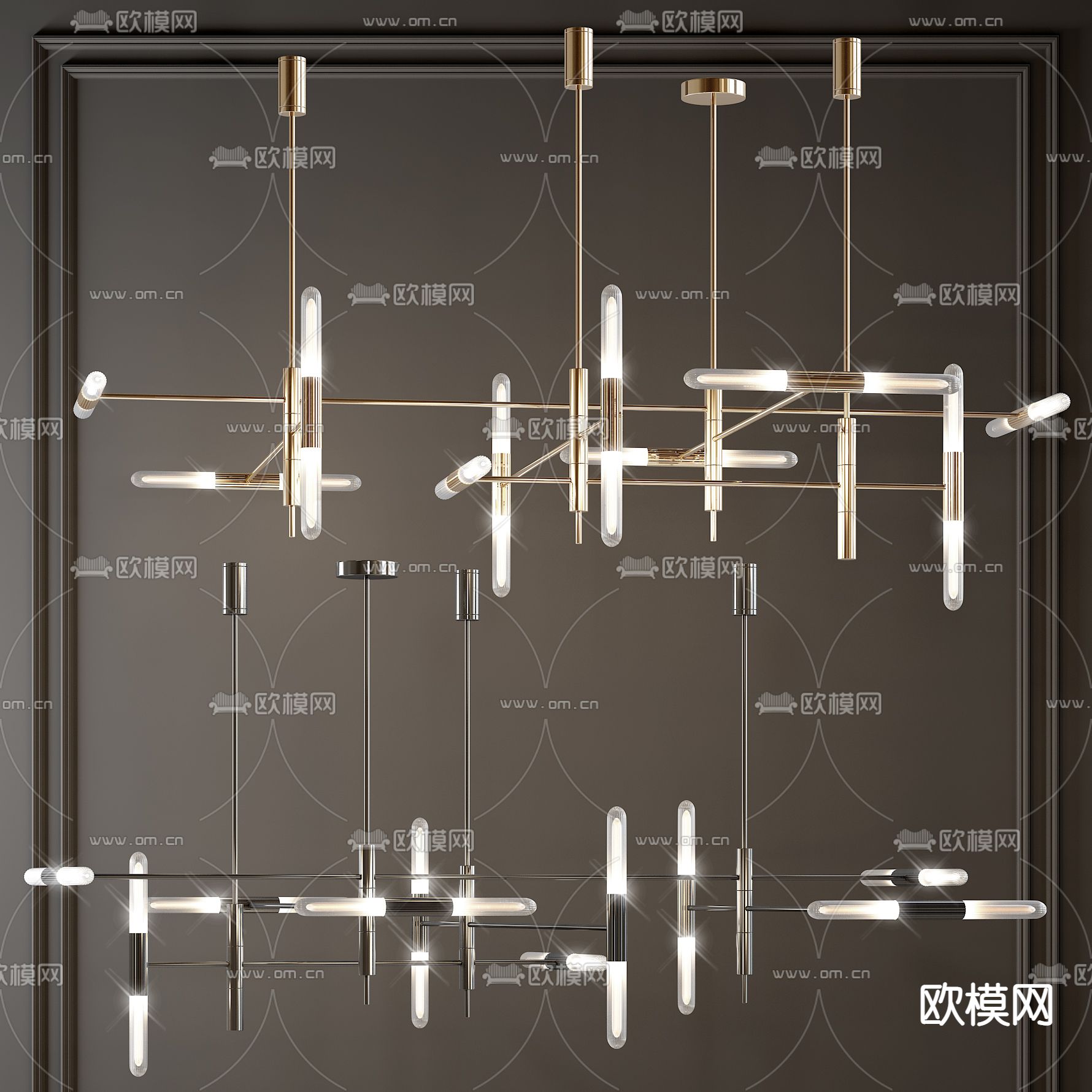 现代金属多头吊灯3d模型