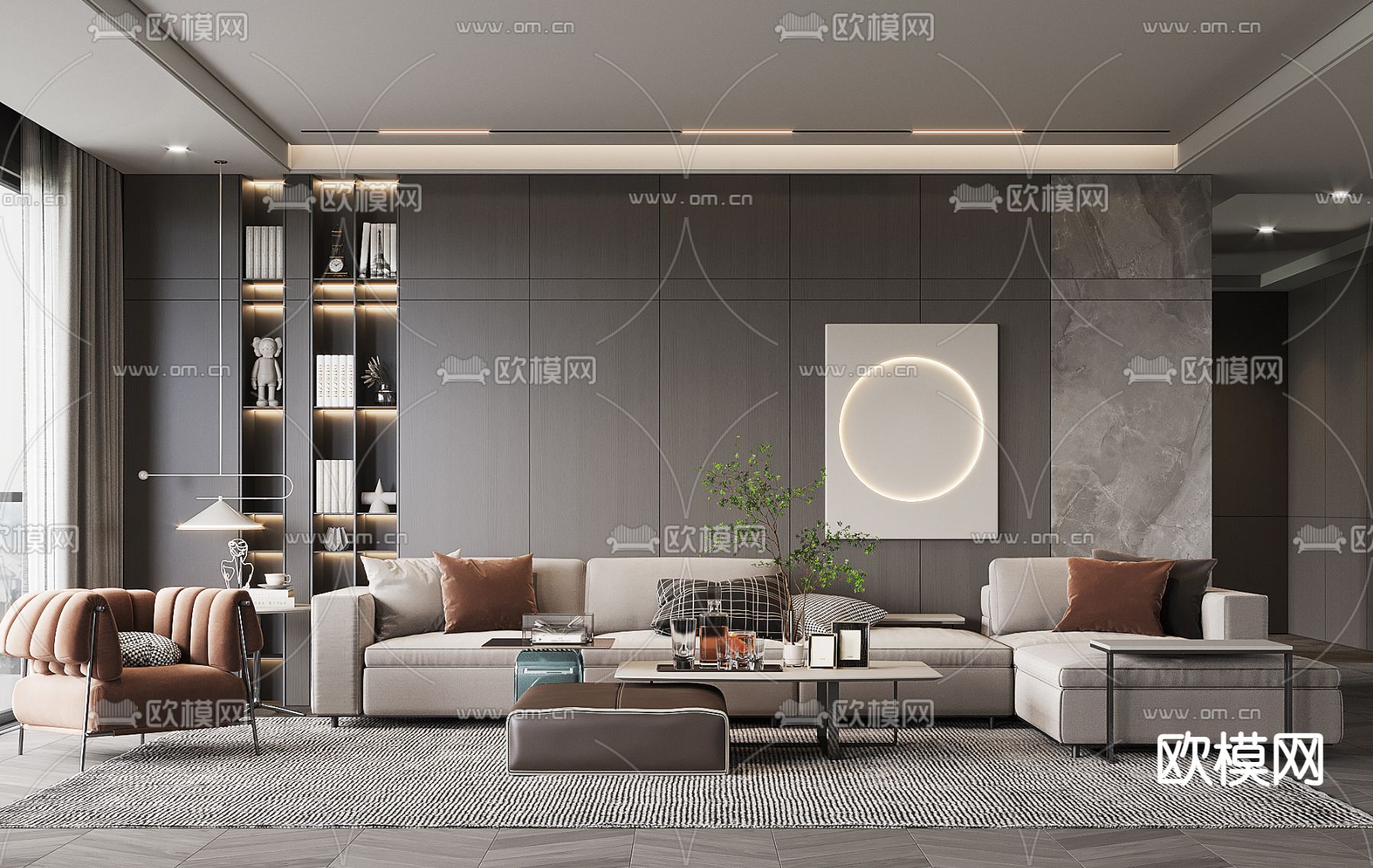 现代布艺沙发组合3d模型下载（渲染图1）