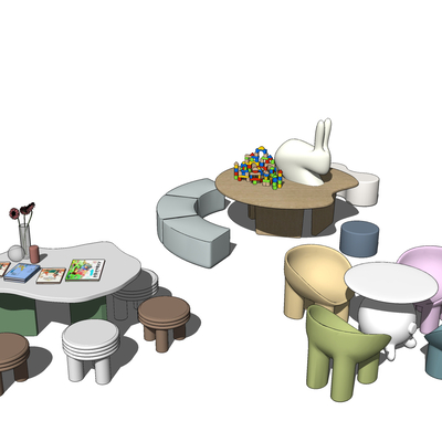  现代儿童桌椅su模型 