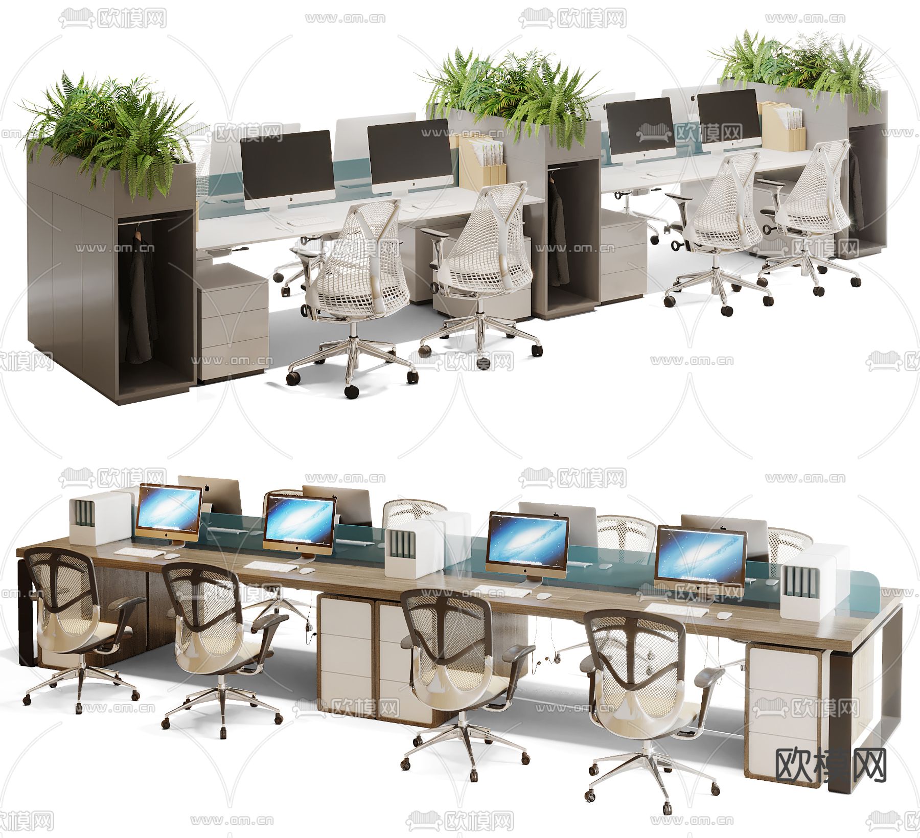 现代办公桌椅卡位3d模型