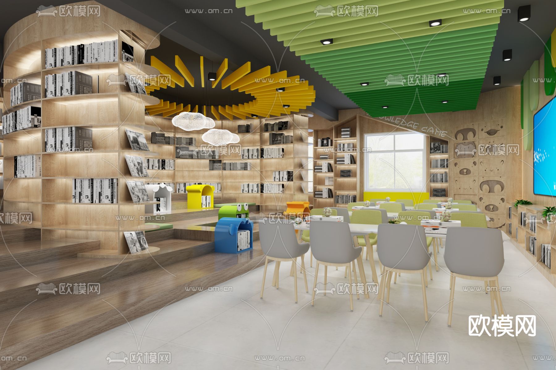 现代阅览室3d模型下载（渲染图1）