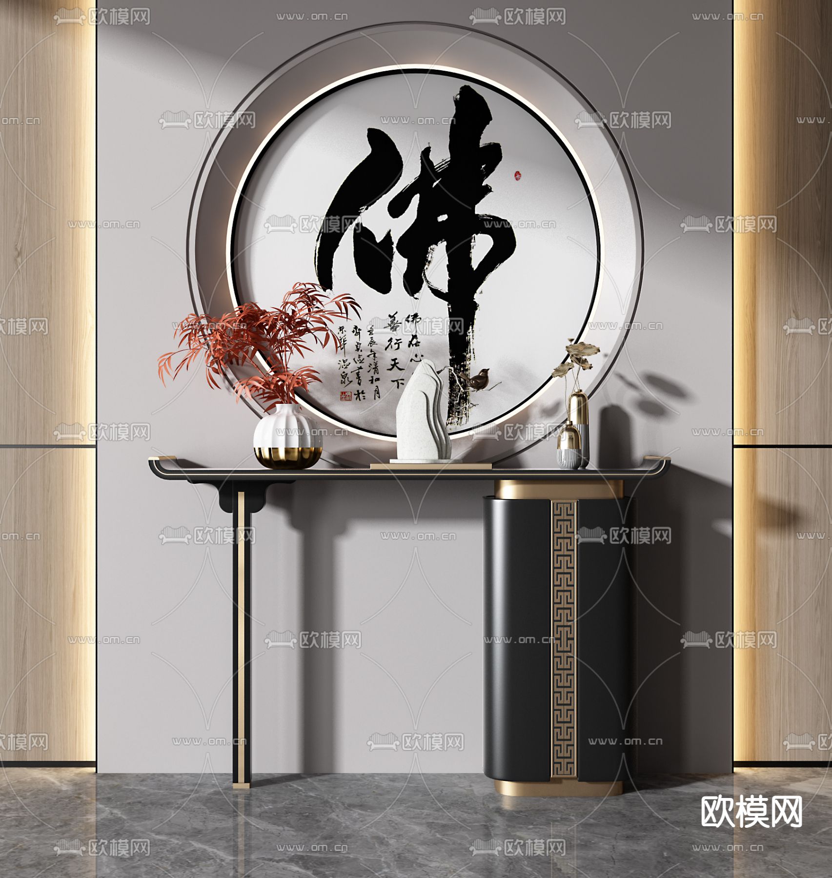 新中式端景台3d模型