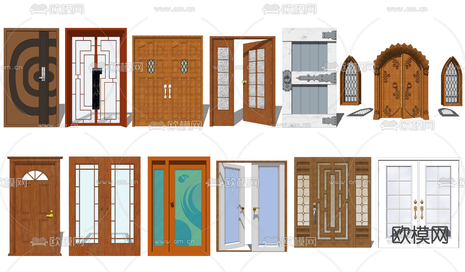 简欧入户门大门房门su模型下载