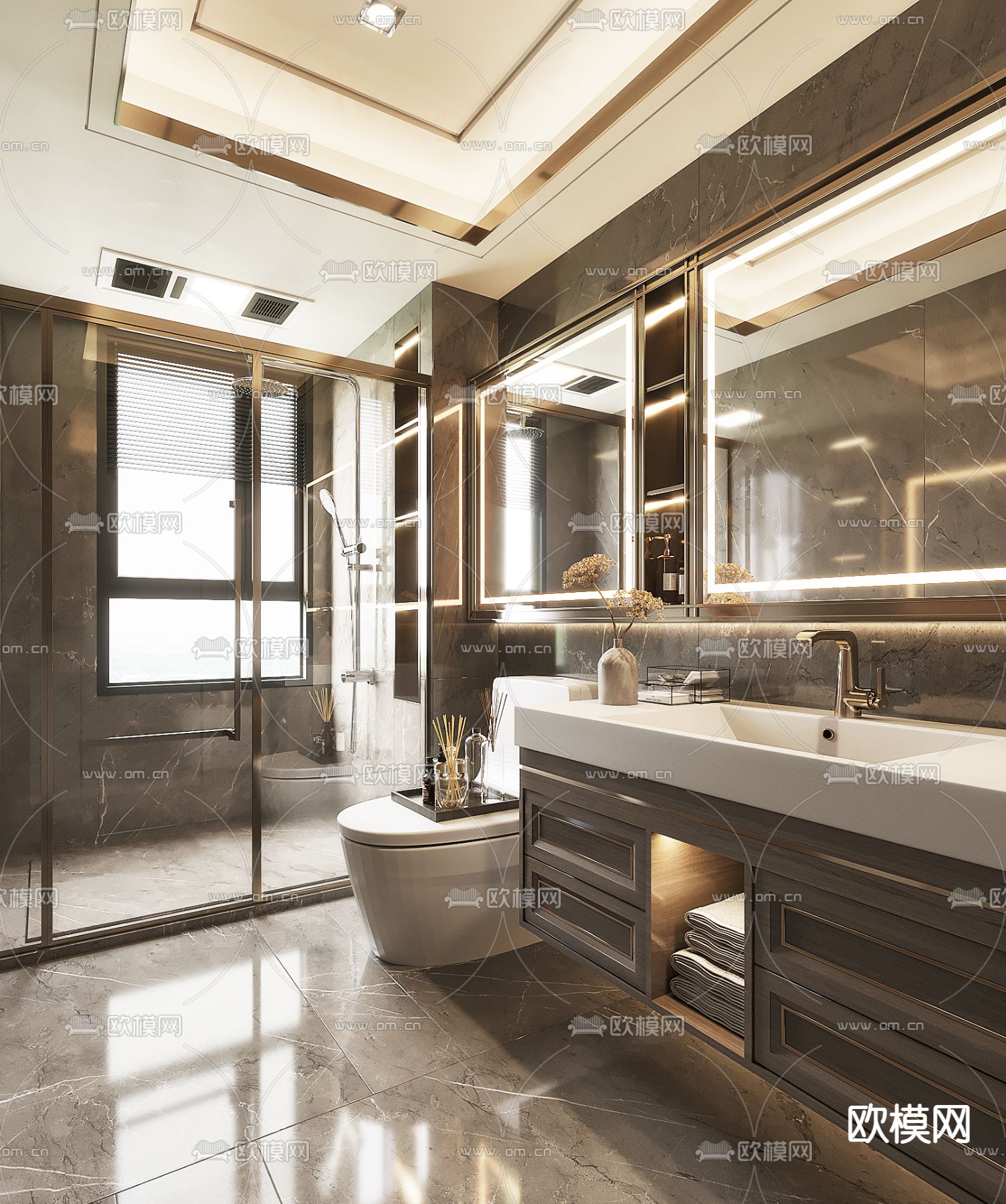 现代轻奢卫生间浴室3d模型下载