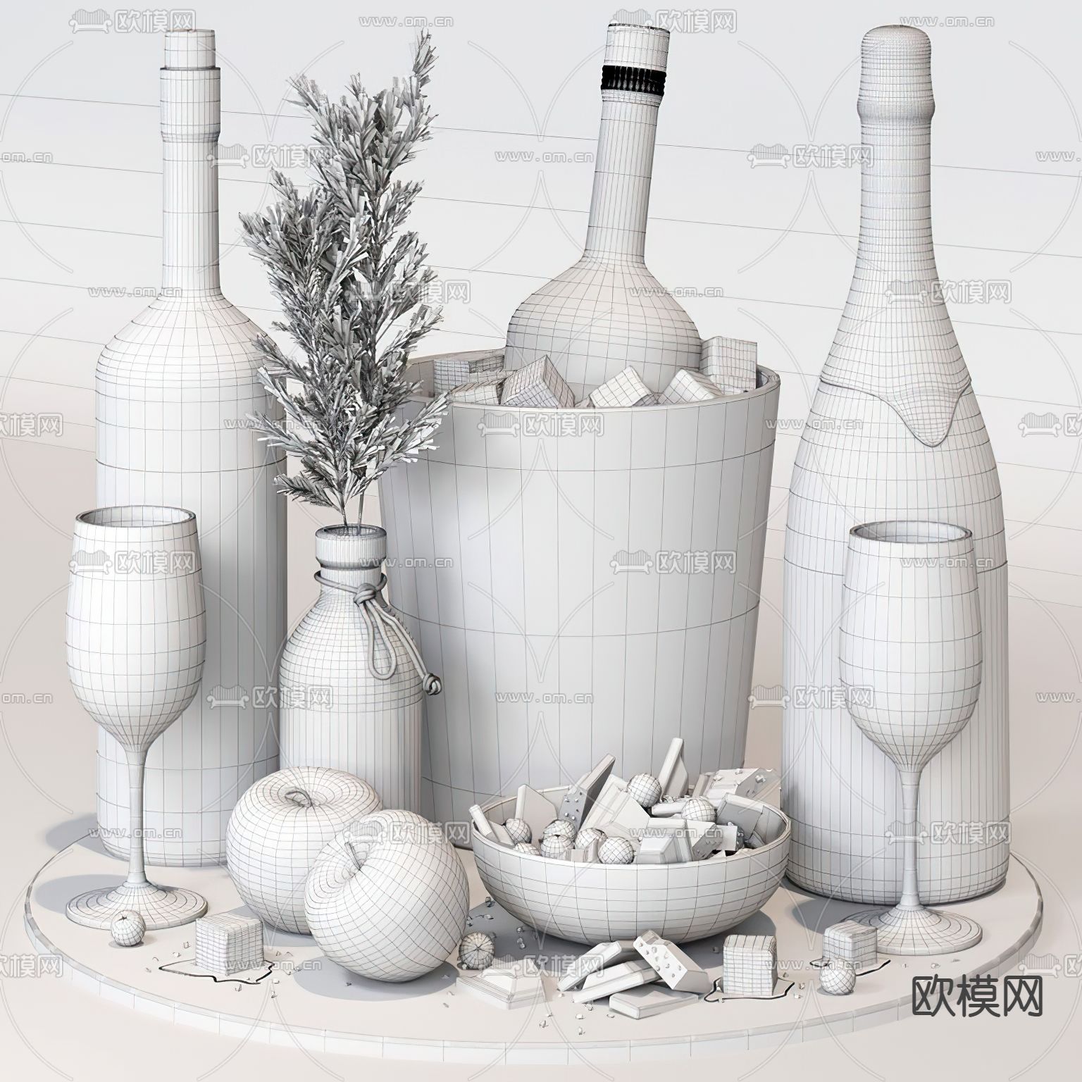现代冰桶酒水饮料3d模型