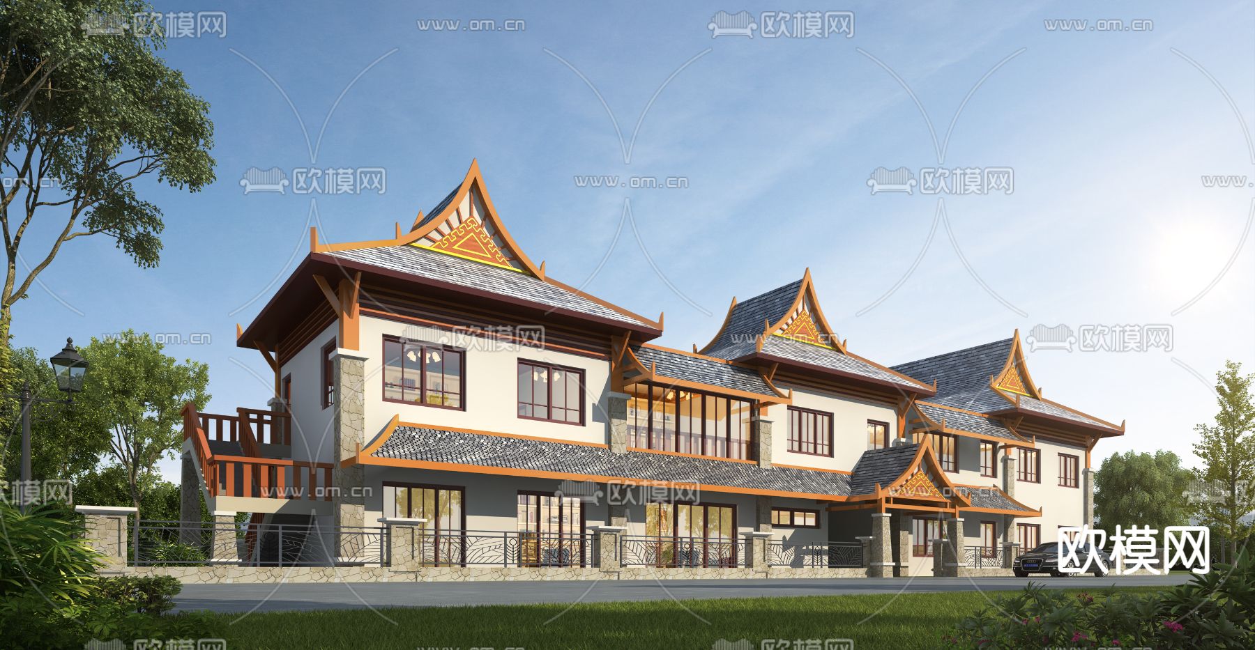 东南亚民宿会所外观3d模型下载
