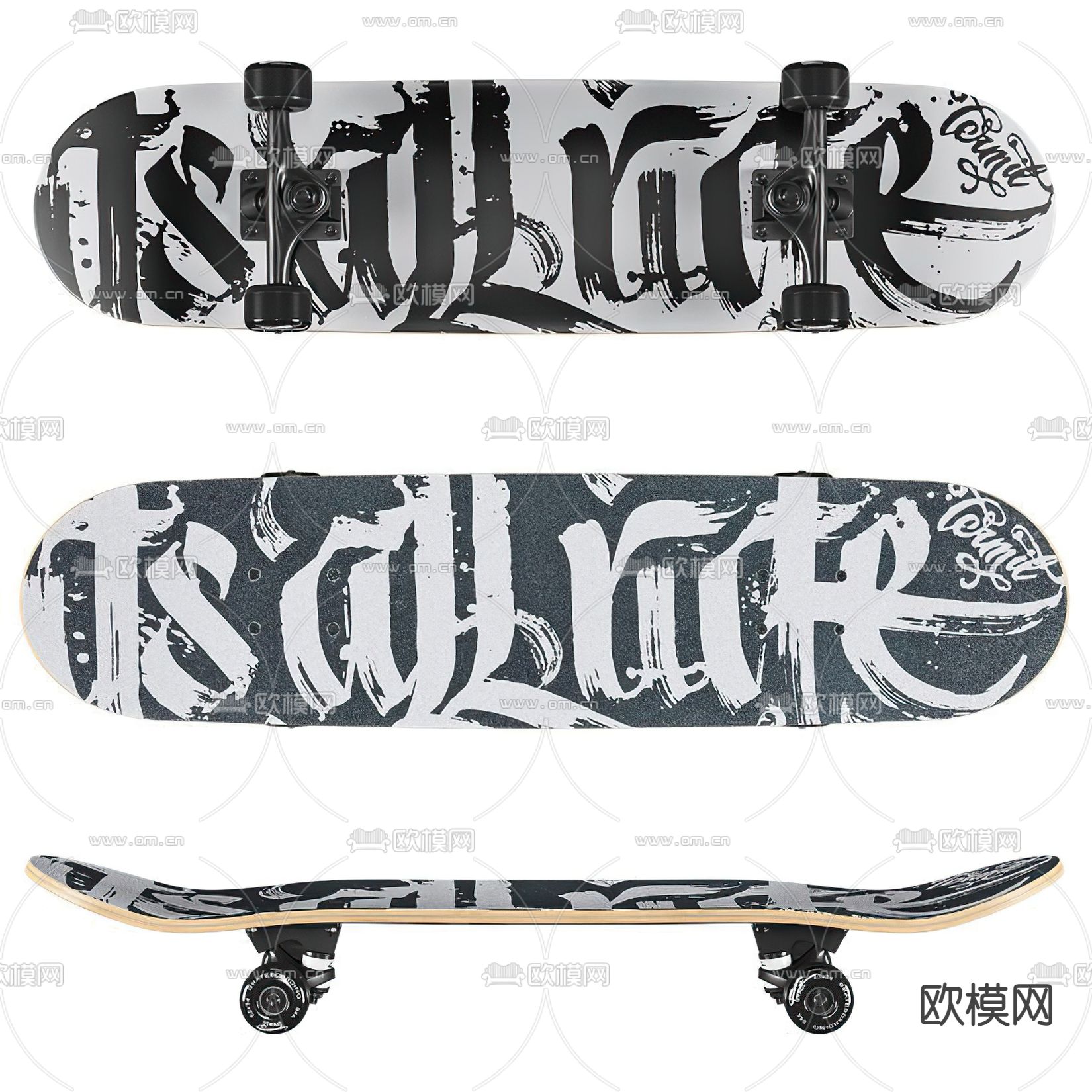 现代涂鸦滑板3d模型下载（渲染图1）