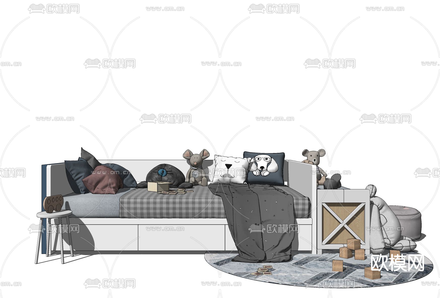 现代儿童床su模型下载