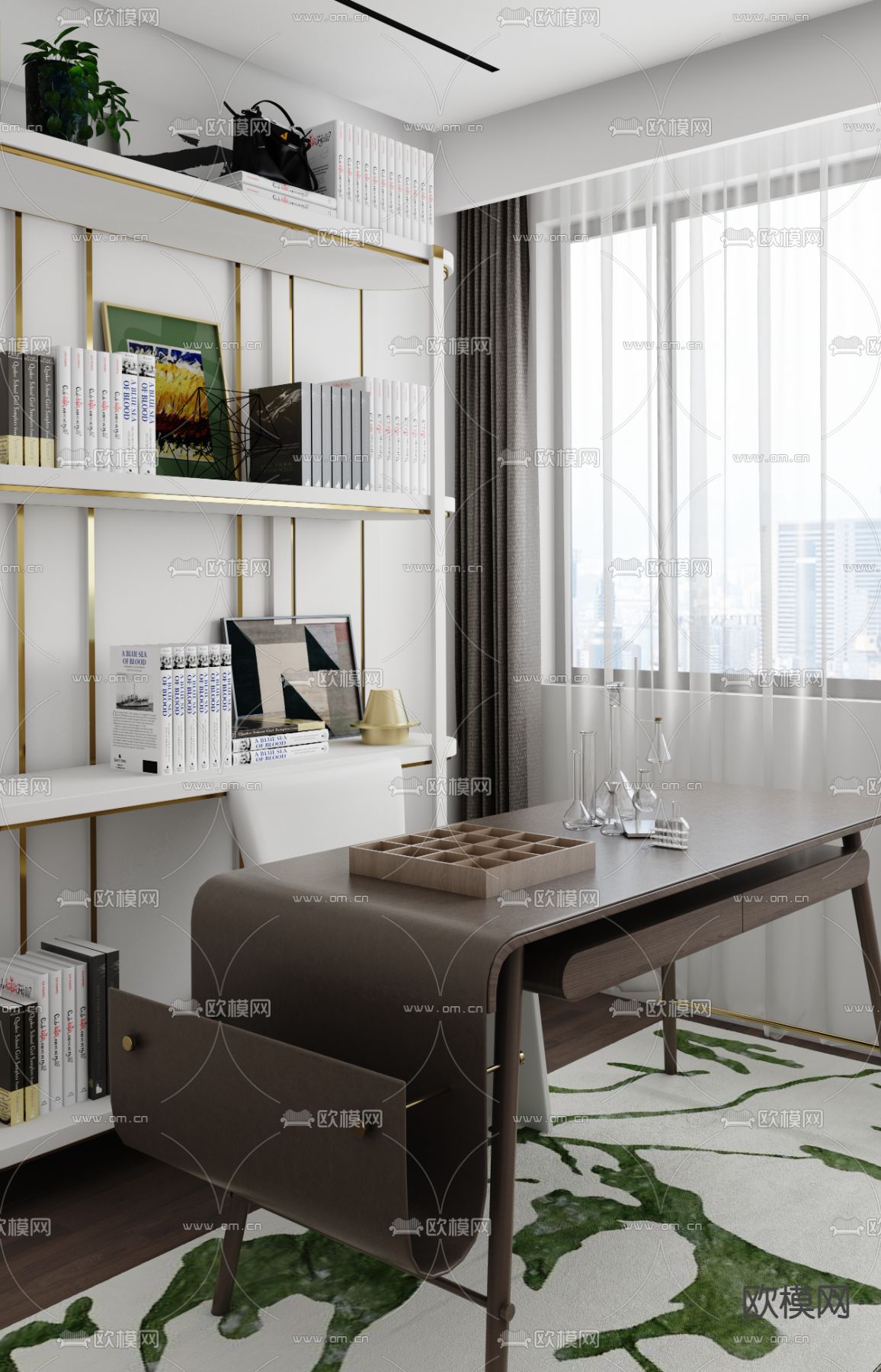 元禾大千 现代书房3d模型下载