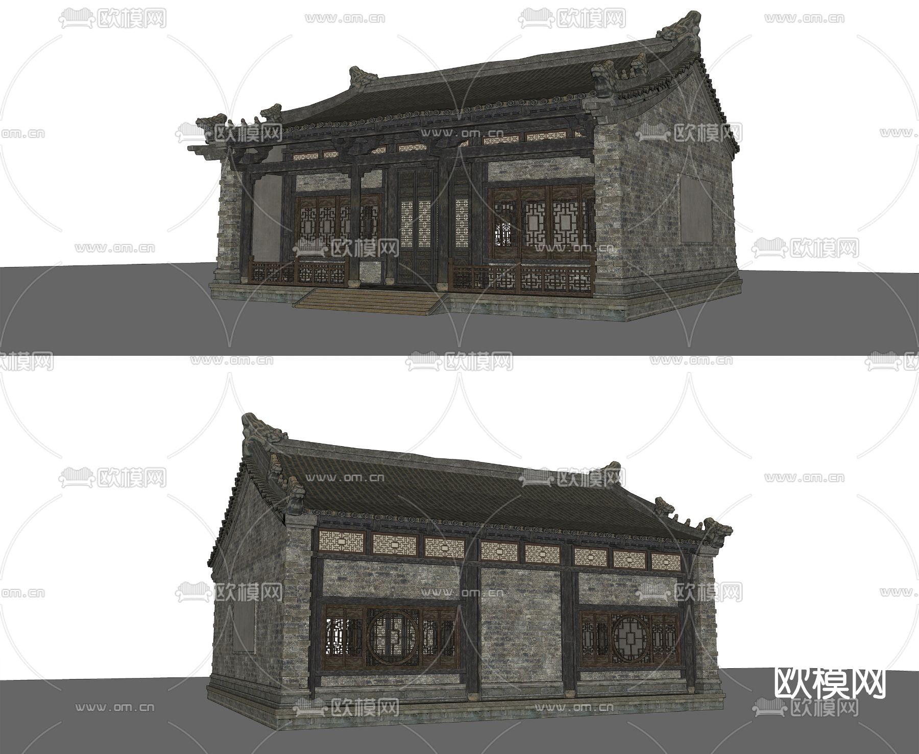 中式古建民居su模型下载（渲染图1）