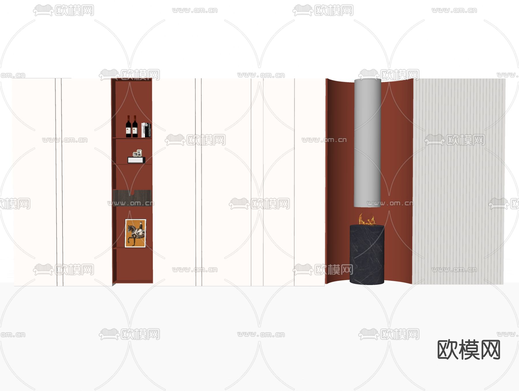 现代轻奢书柜su模型下载（渲染图2）