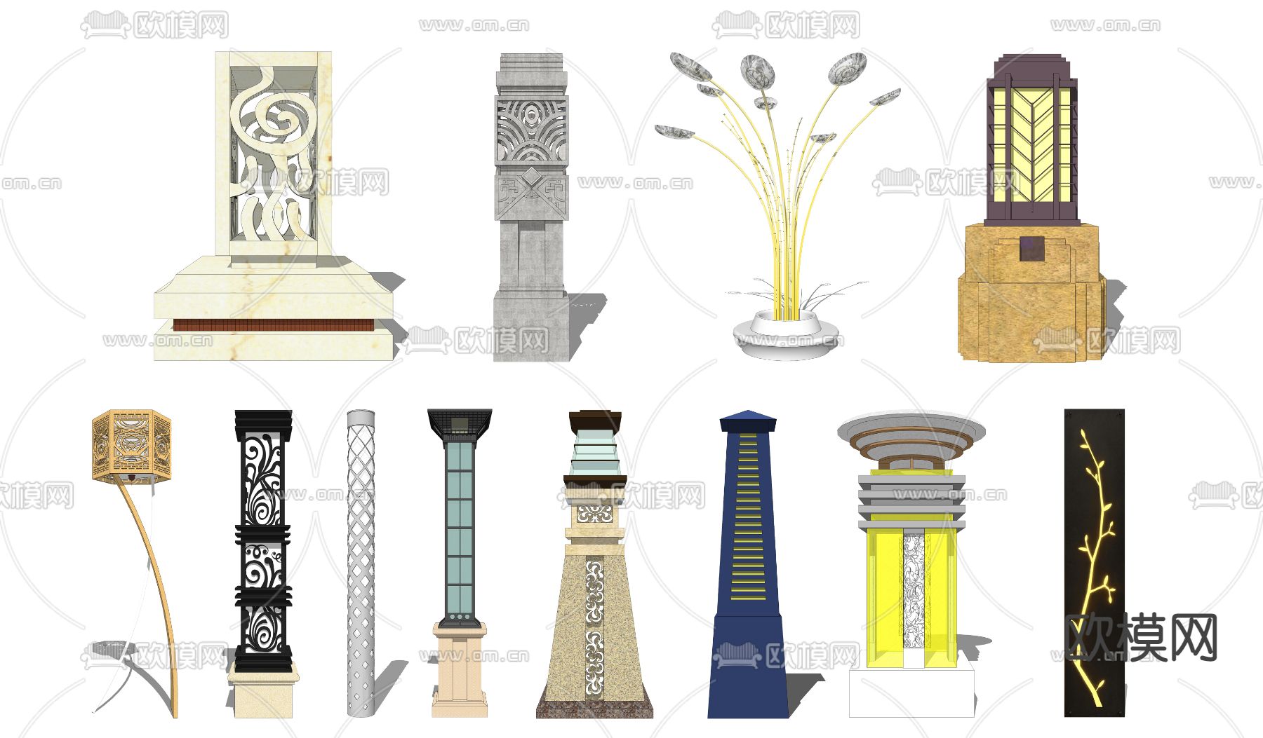 新中式景观灯su模型下载