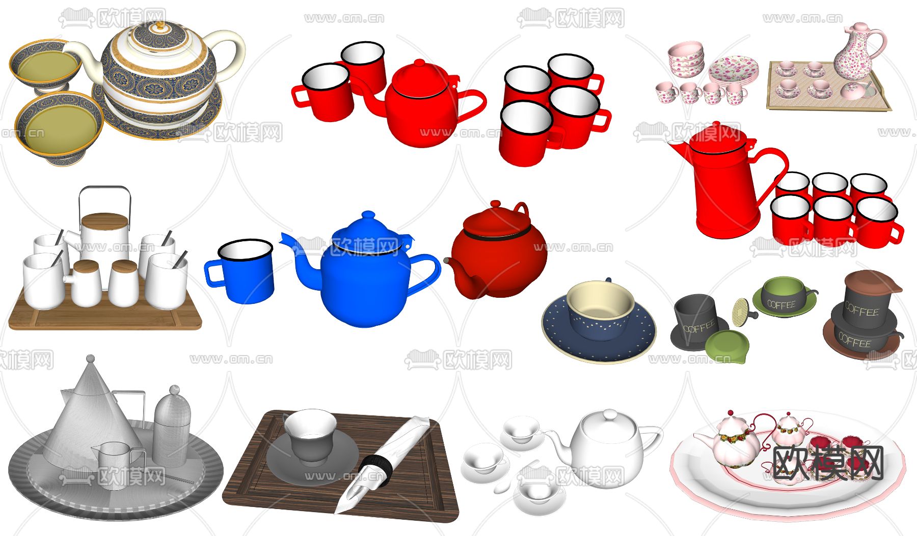 现代茶杯茶具su模型下载