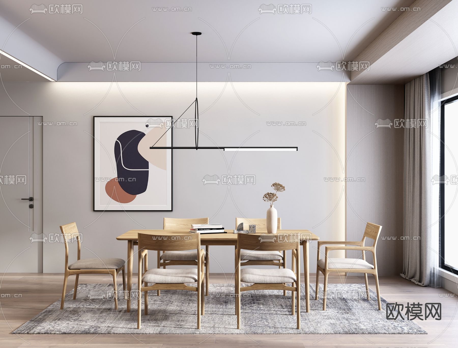 北欧轻奢餐厅3d模型下载