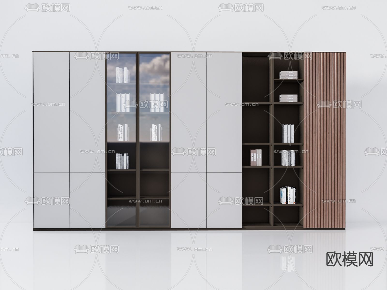 现代轻奢书柜su模型下载（渲染图1）