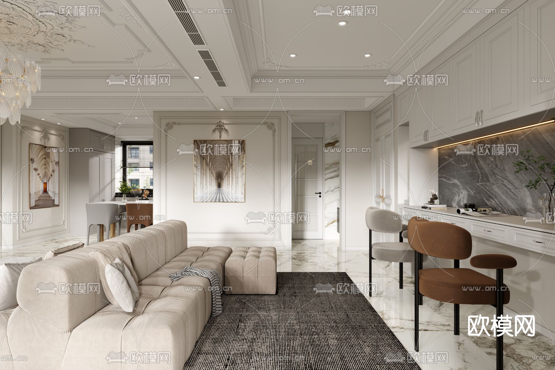 法式客厅餐厅3d模型