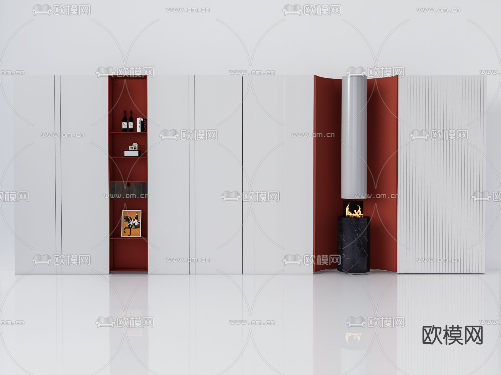 现代轻奢书柜su模型下载（渲染图1）