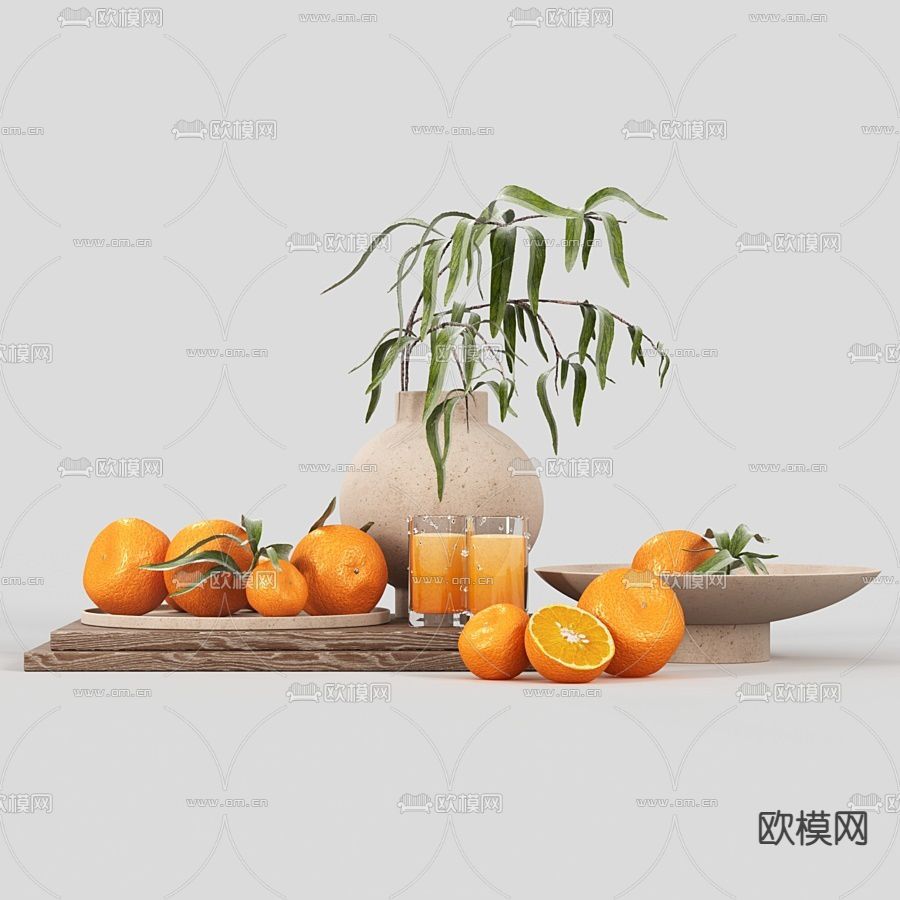 现代橙子水果果盘3d模型