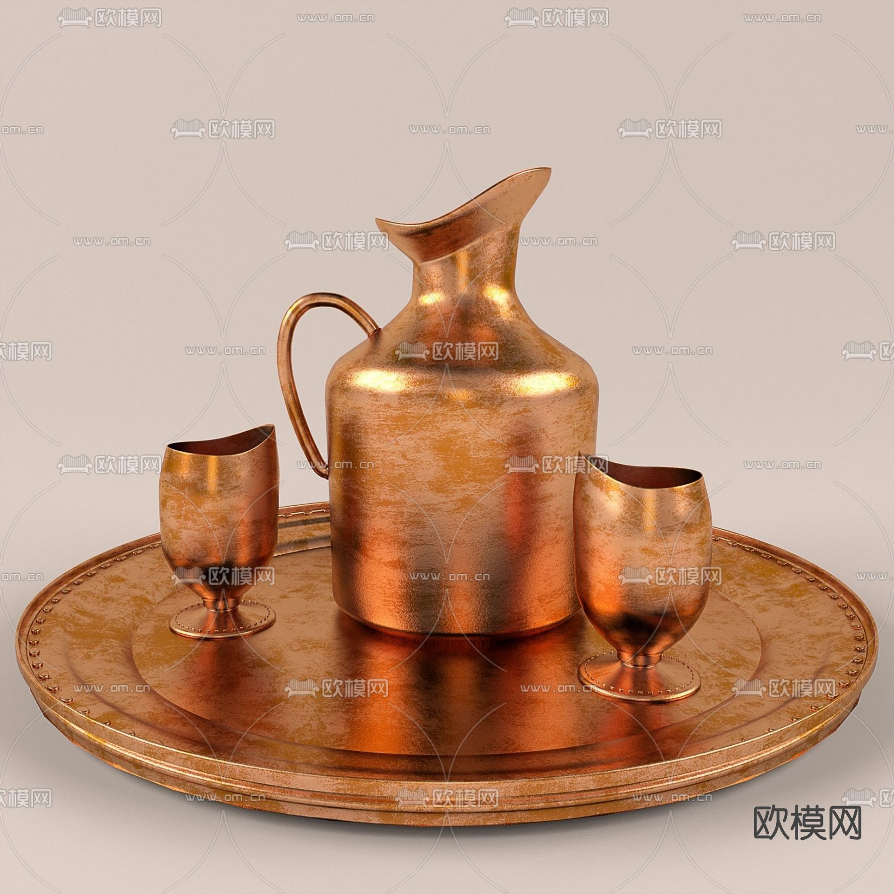 东南亚金属茶具免费3d模型