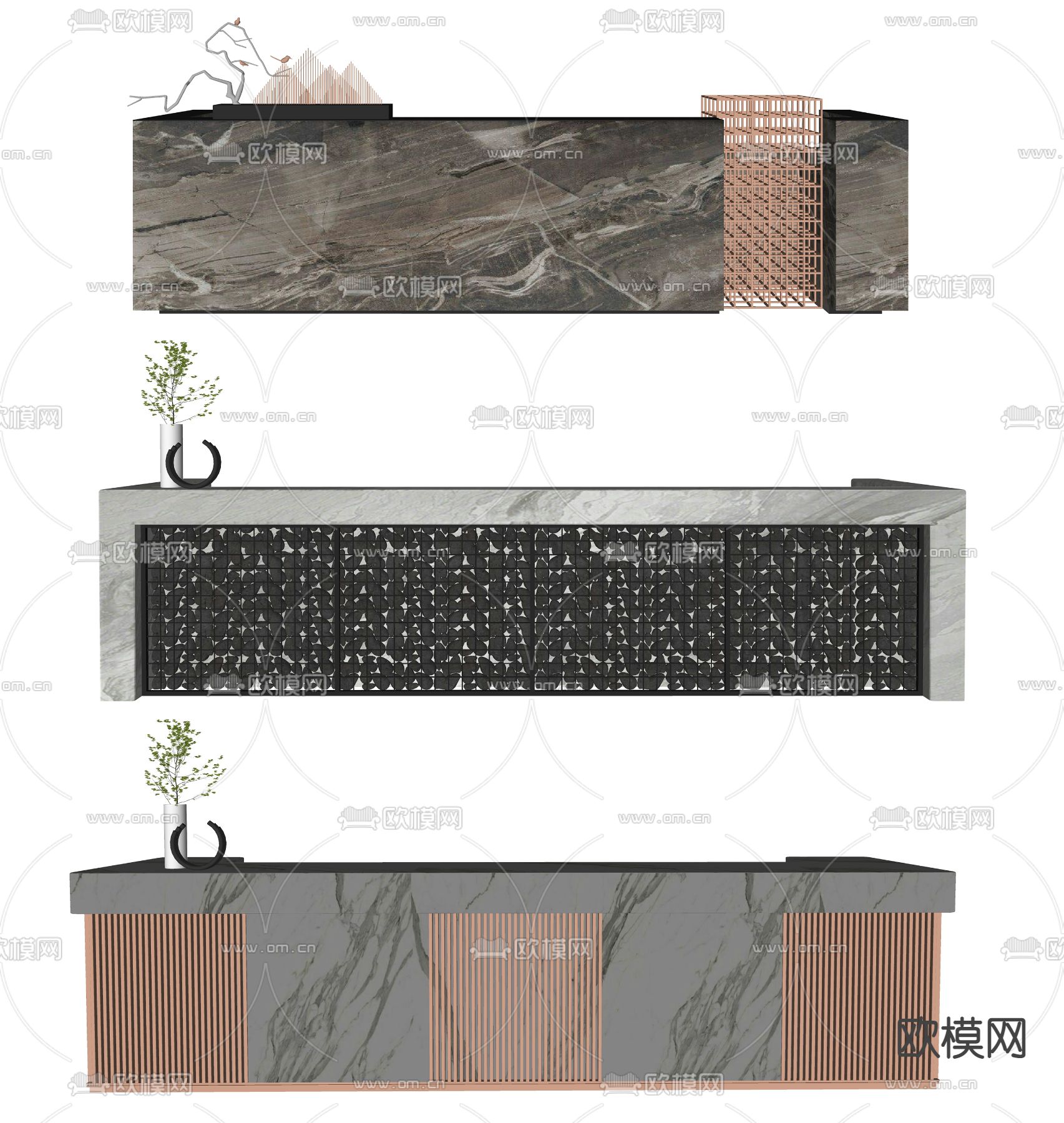 现代轻奢前台su模型下载（渲染图2）